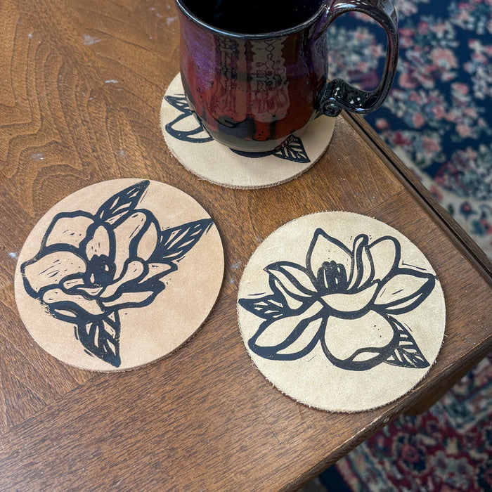 Leather Magnolia Coasters